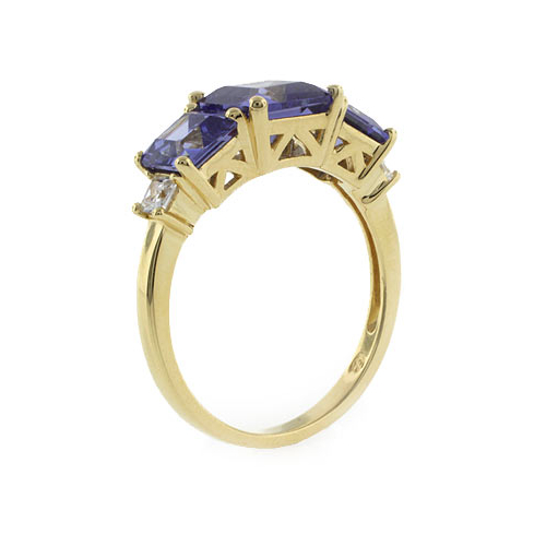 Anillo con Chapa de Oro y 3 Gemas de Tanzanita