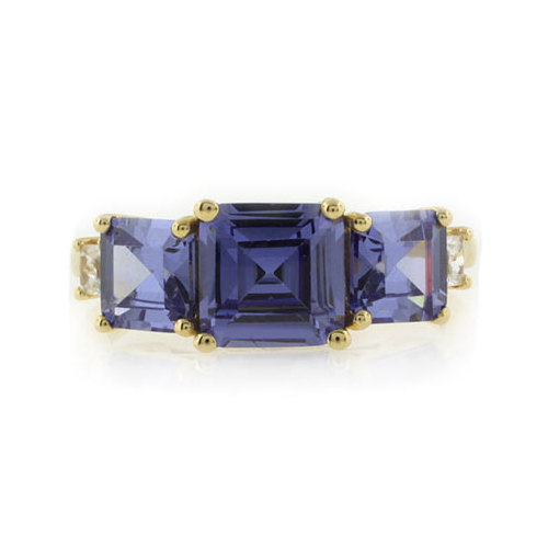 Anillo con Chapa de Oro y 3 Gemas de Tanzanita