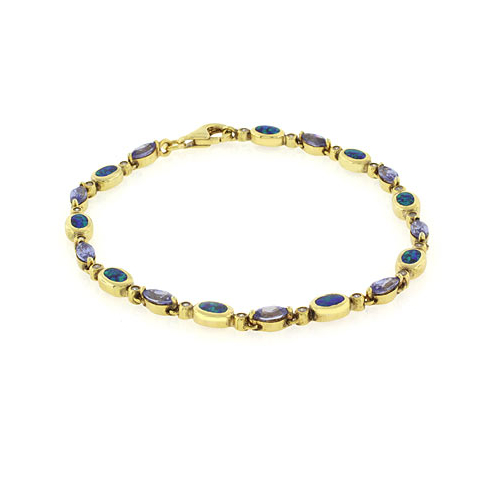 Pulsera de Plata .925 con Baño de Oro 14K, Tanzanita y Opalo Azul