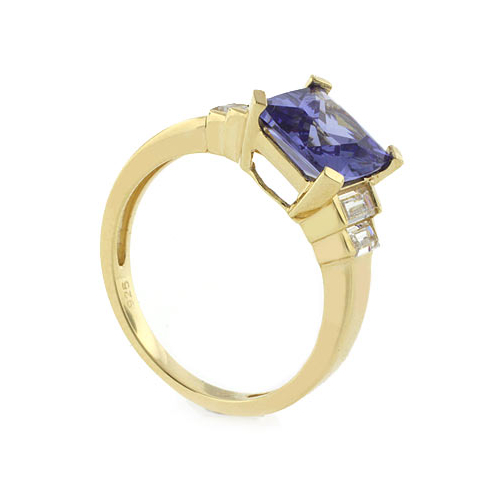 Moderno Anillo de Plata con Tanzanita y Chapa de Oro