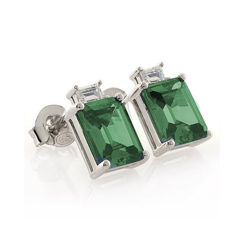 Aretes de Plata de Alejandrita En Corte Esmeralda