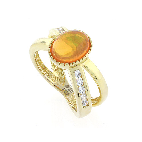 Anillo de Ópalo de Fuego en Plata con Chapa de Oro