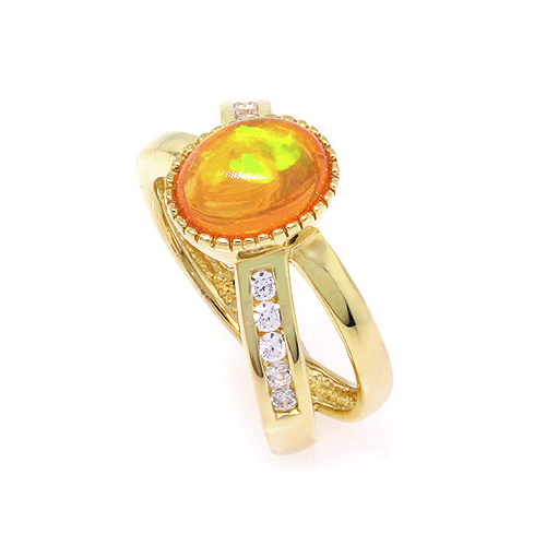 Anillo de Ópalo de Fuego en Plata con Chapa de Oro