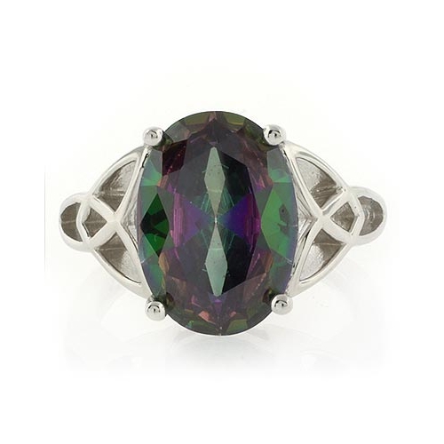 Celtic Knot Style Silver Ring with Mystic Topaz