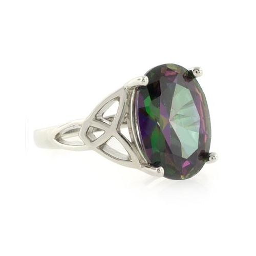 Round Cut Silver Ring with Mystic Topaz