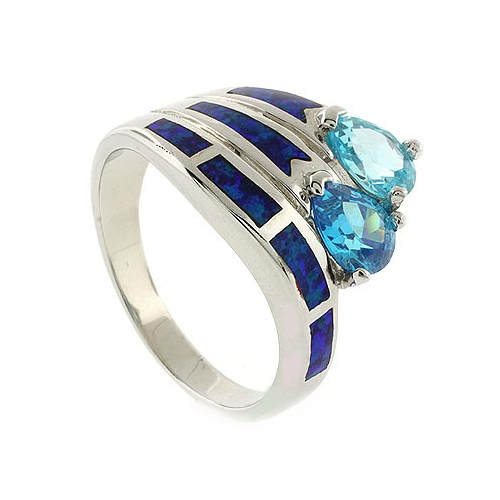 Anillo de Topacio Azul y Ópalo Australiano en Plata .925