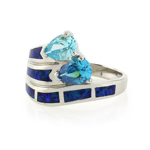 Anillo de Topacio Azul y Ópalo Australiano en Plata .925