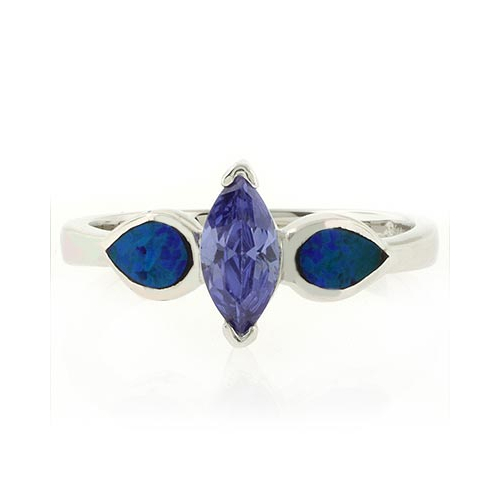 Anillo de Tanzanita con Incrustaciones de Ópalo