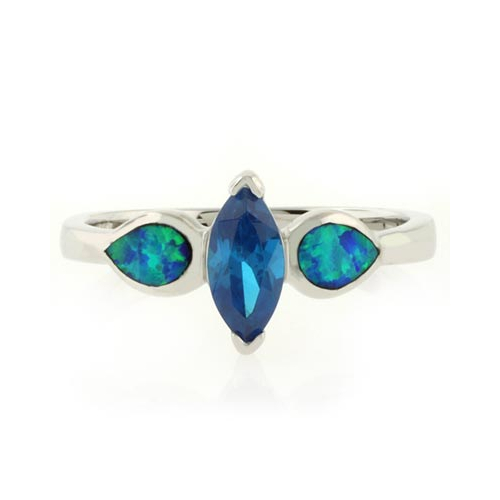 Anillo de Topacio Azul con Incrustaciones de Ópalo