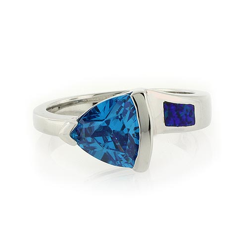 Anillo de Plata .925 con Topacio Azul y Ópalo