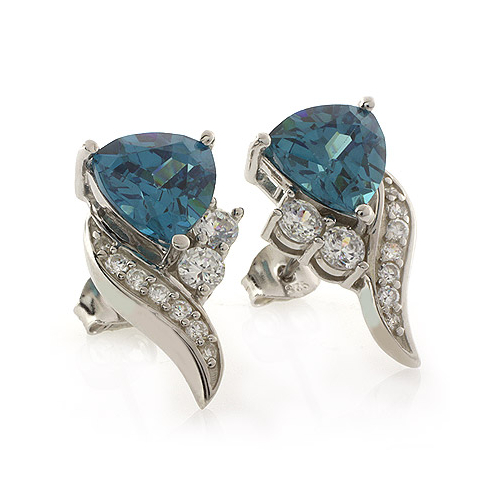 Aretes de Alejandrita Bicolor ( Azul a Verde ) en Plata de Ley