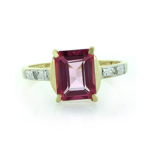 Anillo de Oro Macizo 10K con una Gema de Topacio Rosa