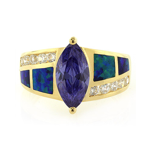 Anillo con Chapa de Oro, Opalo y Tanzanita