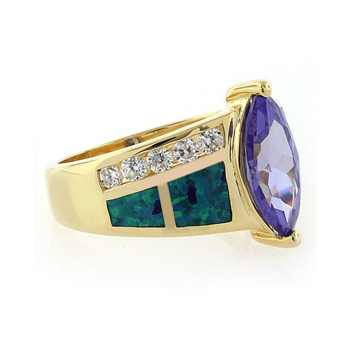 Anillo con Chapa de Oro, Opalo y Tanzanita