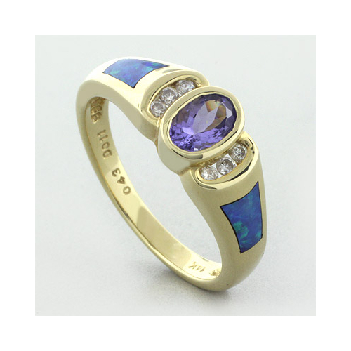 Anillo de Opalo Azul con Tanzanita en Oro 14k