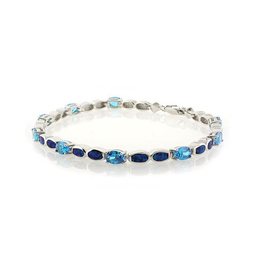 Pulsera Elegante de Plata de Ley .925 con Topacio Azul y Opalo