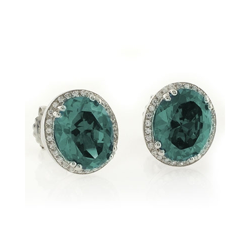 Color Changing Alexandrite Oval Cut Stone Micro Pave Earrings