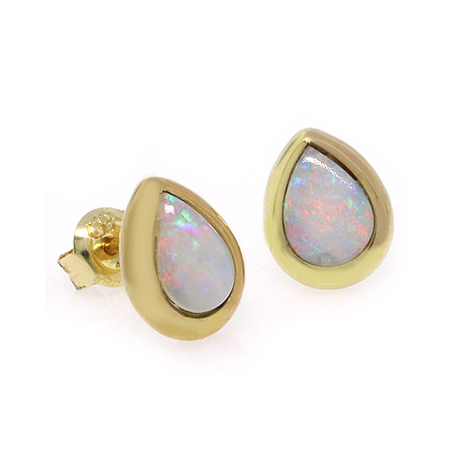 Preciosos Aretes de Oro de 14K con Ópalo Blanco Auténtico