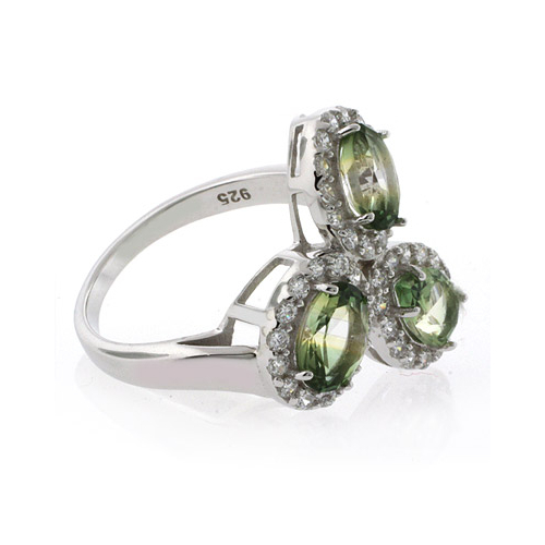 Anillo de Plata de Ley con 3 Piedras de Turmalina