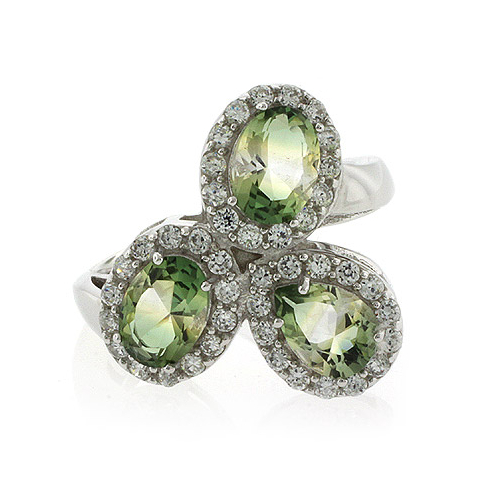 Anillo de Plata de Ley con 3 Piedras de Turmalina