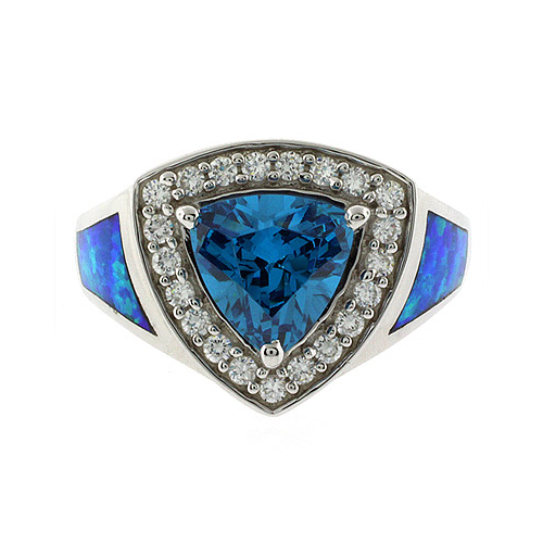 Topacio Azul y Opalo Australiano en Anillo de Plata