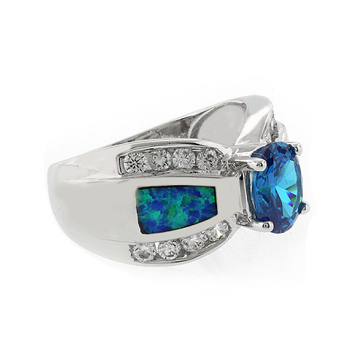 Anillo de Plata con Topacio Azul y Opalo