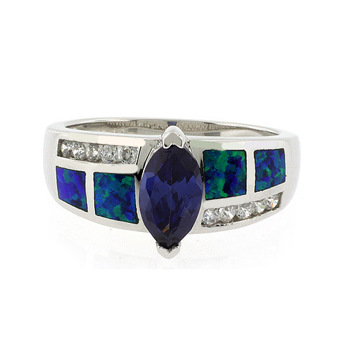 Anillo de Opalo Australiano y Tanzanita