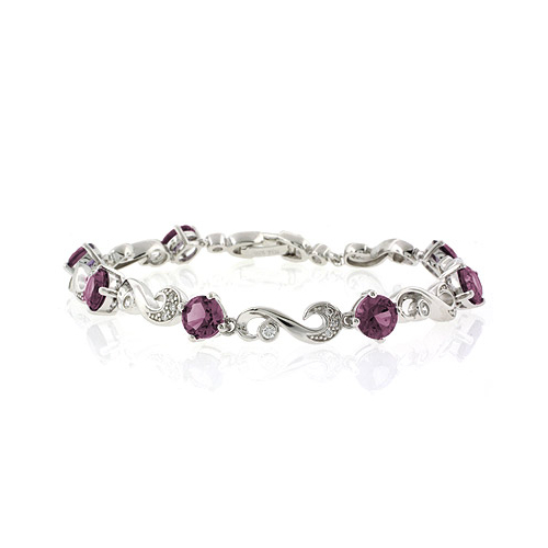 Pulsera de Plata de Ley .925 con Gemas de Alejandrita (Rosa/Morado)