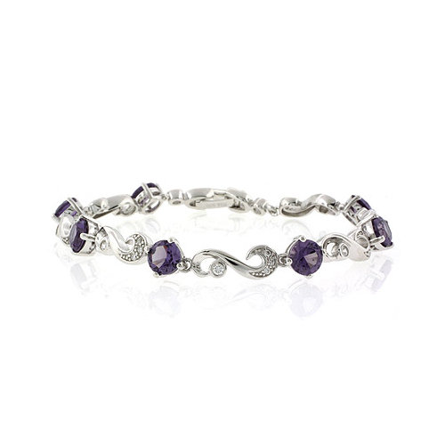 Pulsera de Plata de Ley .925 con Gemas de Alejandrita (Rosa/Morado)