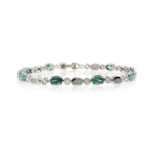 Hermosa Pulsera de Plata .925 con Alejandrita y Ópalo Blanco