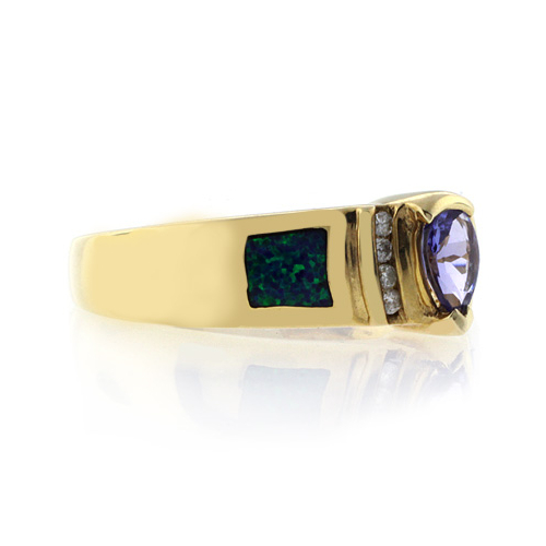 Anillo de Oro Solido con Opalo y Tanzanita