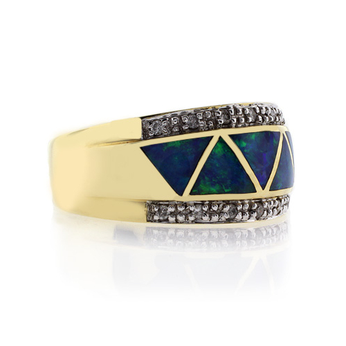 Anillo de Oro Amarillo Macizo 14K con Opalo y Diamantes
