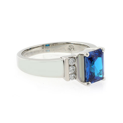 Emerald Cut Sterling Silver Tanzanite Ring