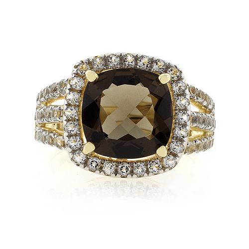 Anillo de Topacio Ahumado en Plata con Baño de Oro 14K