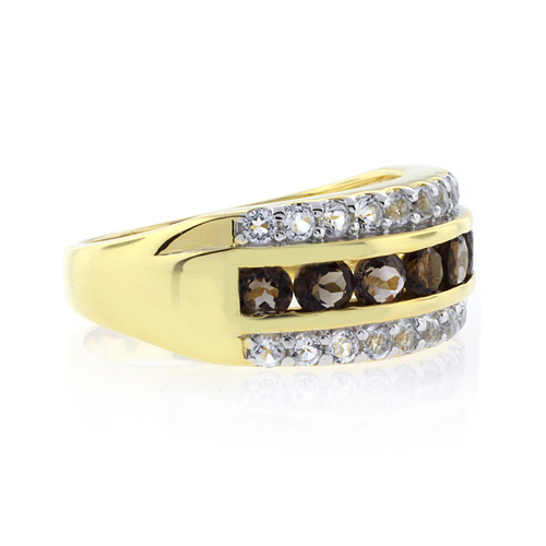 Anillo de Plata con Baño de Oro y Gemas de Topacio Ahumado