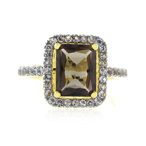 Anillo de Topacio Auténtico en Plata con Baño de Oro 14K