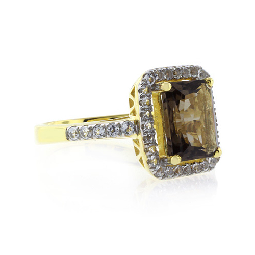 Anillo de Topacio Auténtico en Plata con Baño de Oro 14K
