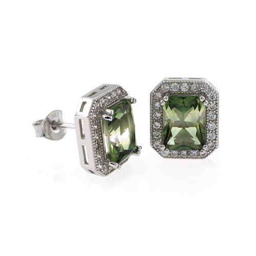 Aretes de Plata Fina .925 con Turmalina Verde