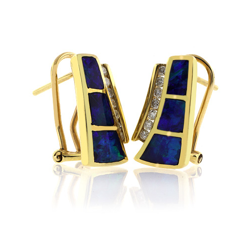 Aretes de Oro Sólido 14K con Ópalo Genuino y Diamantes