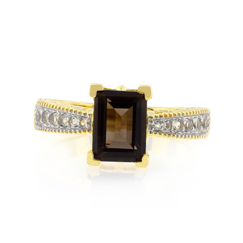Anillo de Topacio Ahumado con Baño de Oro 14K