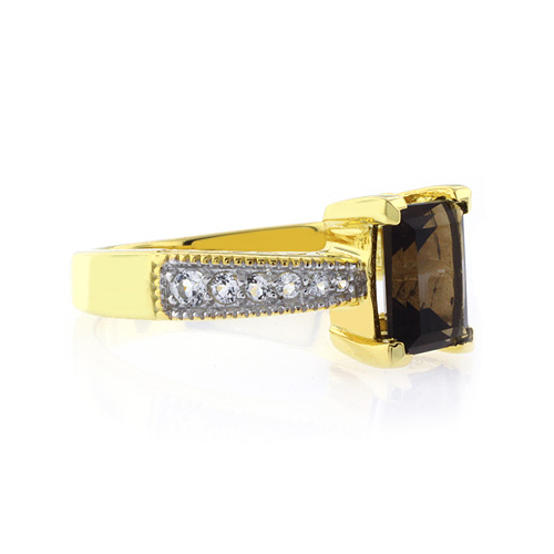 Anillo de Topacio Ahumado con Baño de Oro 14K