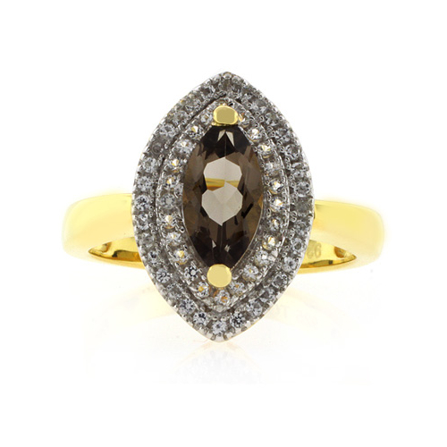 Anillo de Plata con Baño de Oro y Topacio Ahumado