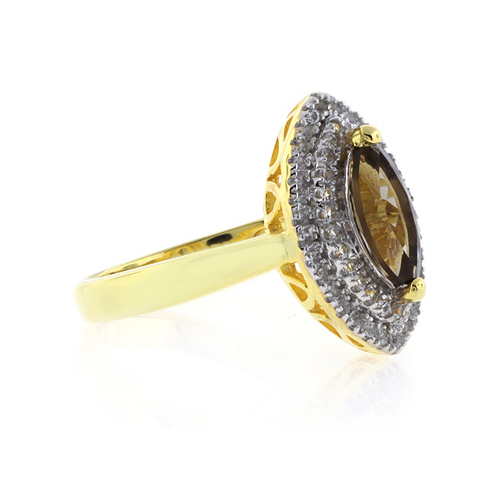 Anillo de Plata con Baño de Oro y Topacio Ahumado