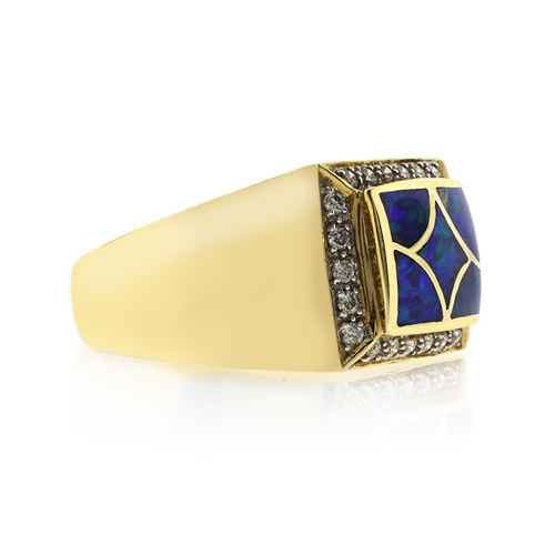 Blue Green Color Natural Opal Gold Ring
