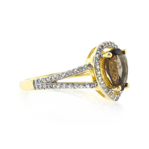 Anillo con Baño de Oro 14K y Topacio Ahumado