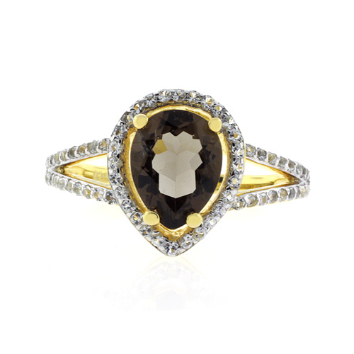 Anillo con Baño de Oro 14K y Topacio Ahumado