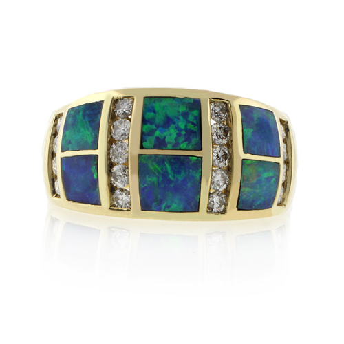 Anillo de Oro Macizo con Opalo y Diamantes