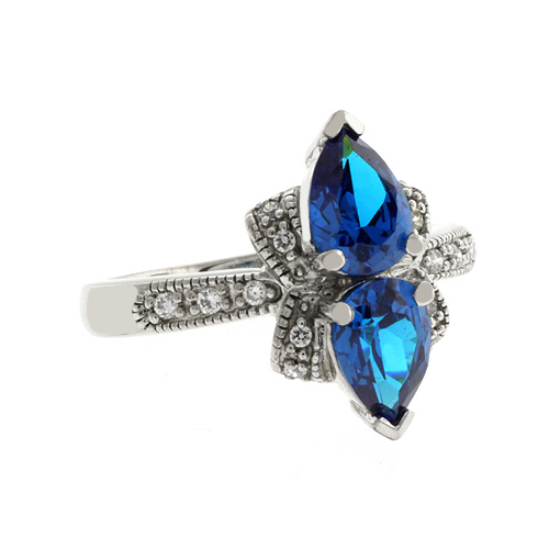 Anillo de Plata con 2 Gemas de Topacio Azul
