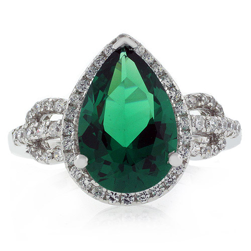 Very Elegant Pear Cut Micro Pave Emerald Ring