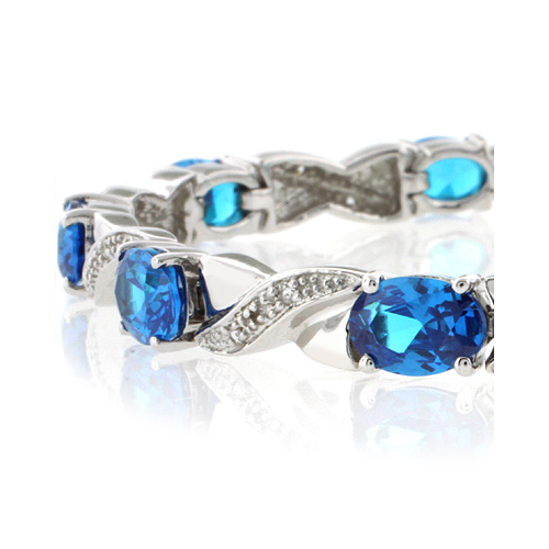 Hermosa Pulsera de Topacio Azul en Plata de Ley
